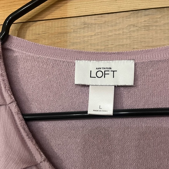 Ann Taylor Loft cardigan ruffle lilac women’s large - Picture 2 of 5
